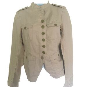 Gap Linen Military Jacket - 4 tan , cotton linen , asymmetrical button detail